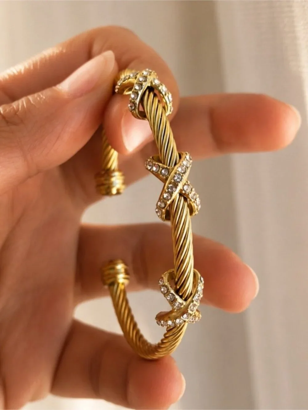 Gold Twisted Rope Bracelet with Crystal Accents